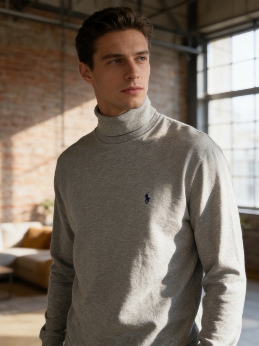 NWT Ralph Lauren Sport Men’s Gray Cotton Turtleneck with Polo Logo (0700)